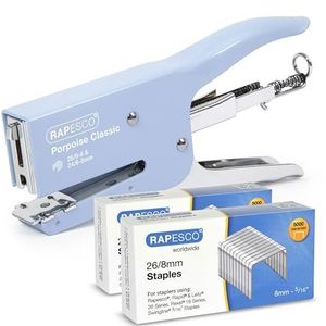 Rapesco 1355A Porpoise Klassieke Niettang met 10.000 x 26/8 mm Nietjes, 45 Vel Nietcapaciteit, Poederblauw