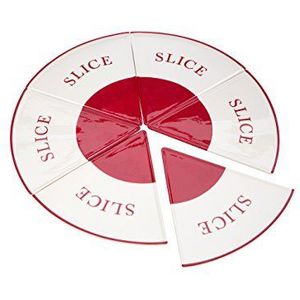 Premier Housewares Steengoed Pizza Plaat Pizza Borden Grote Pizza Serveerplaat Zes Pizza Stukken Bord Set in Rood en Crème Kleur 1 h x 20 w x 21d