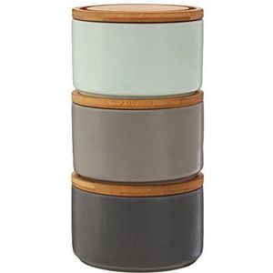 Premier Housewares Set van 3 opbergdozen stapelboxen grijs lichtblauw bamboe deksel