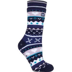 HEAT HOLDERS - Dames Fairisle Noorse Stijl Winter Thermo Antislip Huissokken (37-42 EU, Marine/Paars)