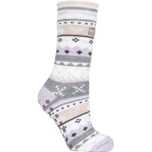 HEAT HOLDERS - Dames Fairisle Noorse Stijl Winter Thermo Antislip Huissokken (37-42 EU, Lila/Grijs)