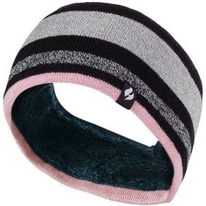 Dames fleece gevoerde thermo oorwarmer hoofdband - Streep Zwart Felroze