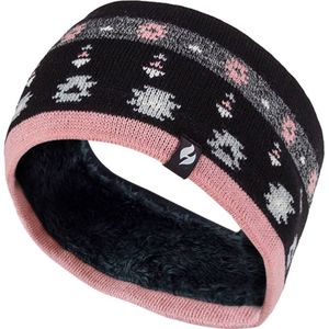 Dames fleece gevoerde thermo oorwarmer hoofdband - Jaquard Zwart Coral