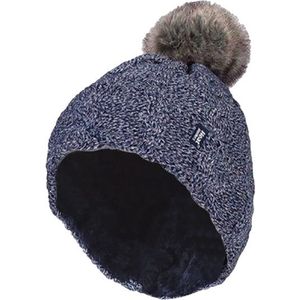 Heat Holders Ladies turnover cable hat with pom pom navy 1st