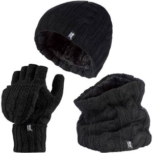 Heat Holders dameshoed, nekwarmer handschoenen set - Zwart