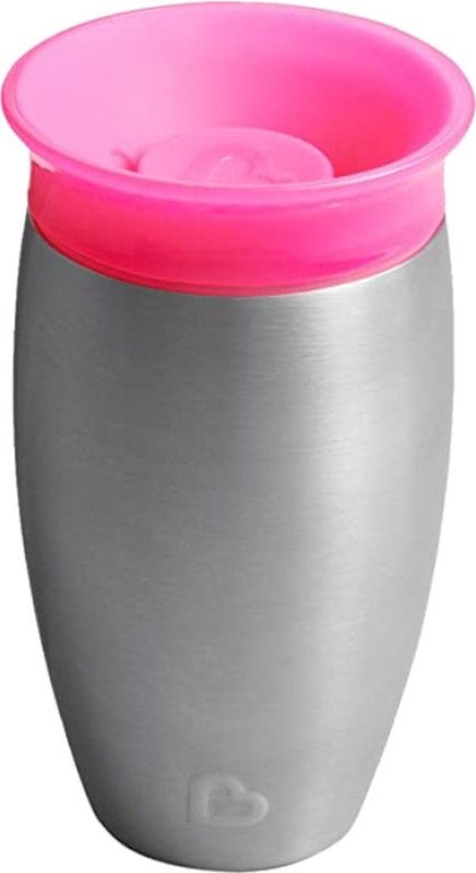 Munchkin Roestvrij stalen Miracle 360 leerbeker, leerbeker 360 voor baby's, lekvrije beker voor kinderen, BPA-vrij, vaatwasmachinebestendig, babyglas vanaf 12 maanden - 296 ml, roze
