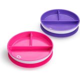 Munchkin Stay Put Kinderborden Met Vakken En zuignap, Kinderbord Met Vakken, Babybord, Vanaf 6 Maanden, BPA-vrij, Roze/Paars - Set Van 2 Stuks