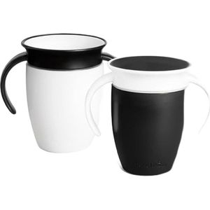 Munchkin Miracle 360 6+ maanden 7oz Baby Sippy Cups (2-Pack) Free Flow Beaker voor peuters. Trainer Cup, BPA-vrij, morsvrij, Dishwasher Safe Baby Water Bottle met Easy-Grip Handgrepen. (Zwart/Wit)