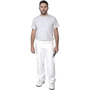 ProDec 100% katoenen keper; witte schilderbroek met meerdere zakken, tailleomvang 117 cm