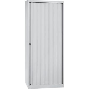 BISLEY Euro-roldeurkast, breedte 800 mm, 4 legborden, lichtgrijs