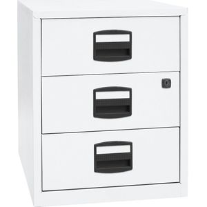 Bisley Home mobiele bijzetkast PFA, 3 universele schuifladen, metaal, 696 verkeerswit, 40 x 41,3 x 52,8 cm