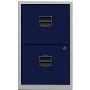 Bisley Home Hangmappen kast PFA, 2 HR-laden, metaal, 505 behuizing lichtgrijs, fronten Oxfordblauw, 40 x 41,3 x 67,2 cm