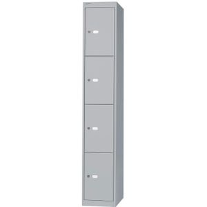 Bisley Basic lockerkast, 30,5 cm breed, 1-koloms, 4-deurs, zilvergrijs