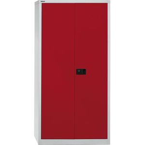 BISLEY UNIVERSAL vleugeldeurkast, h x b x d = 1950 x 914 x 400 mm, 4 legborden, 5 ordnerhoogtes, lichtgrijs/kardinaalrood