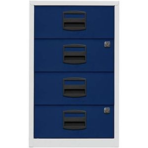 Bisley Home bijzetkast PFA, 4 universele schuifladen, metaal, 505 corpus lichtgrijs, fronten Oxfordblauw, 40 x 41,3 x 67,2 cm