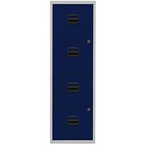Bisley Home hangmappenkast PFA, 4 HR-schuifladen, metaal, 505 corpus lichtgrijs, fronten Oxfordblauw, 40 x 41,3 x 132,1 cm
