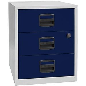 Bisley Home mobiele bijzetkast PFA, 3 universele schuifladen, metaal, 505 corpus lichtgrijs, fronten Oxfordblauw, 40 x 41,3 x 52,8 cm