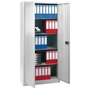 BISLEY UNIVERSAL vleugeldeurkast, h x b x d = 1950 x 914 x 400 mm, 4 verzinkte legborden, 5 ordnerhoogtes, lichtgrijs