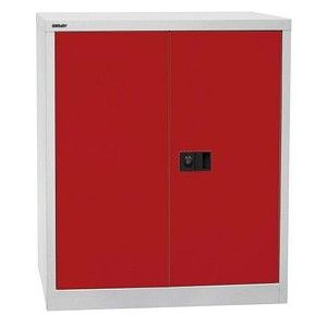 BISLEY UNIVERSAL vleugeldeurkast, h x b x d = 1000 x 914 x 400 mm, 1 legbord, 2 ordnerhoogtes, lichtgrijs/kardinaalrood