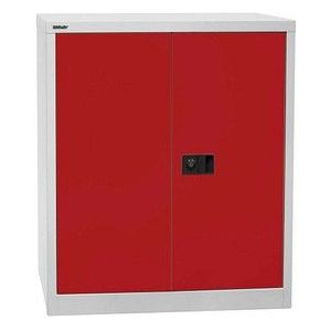 BISLEY UNIVERSAL vleugeldeurkast, h x b x d = 1000 x 914 x 400 mm, 1 verzinkt legbord, 2 ordnerhoogtes, lichtgrijs/kardinaalrood
