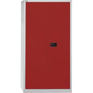 BISLEY UNIVERSAL vleugeldeurkast, h x b x d = 1806 x 914 x 400 mm, 3 verzinkte legborden, 4 ordnerhoogtes, lichtgrijs/kardinaalrood