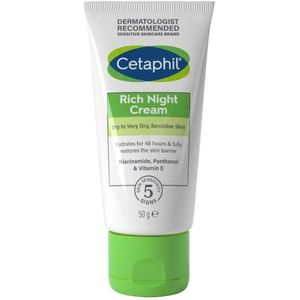 Cetaphil Rijke nachtcrème 50 g, gezichtscrème voor alle huidtypes, geeft nacht met niacinamide en zoete amandelolie, geschikt voor veganisten