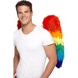 Verkleed vleugels - regenboog - 68 cm - volwassenen - gekleurde veren - papegaai - Verkleedattributen