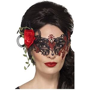 AEC Smiffys Filigraan Metallic Oogmasker Dag van de Doden, Zwart, met Rozen