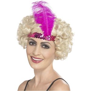Smiffys - Haarband met veer - Charleston - Roze