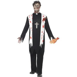 Smiffys Zombie Priesterkostuum voor volwassenen, bloed top, latex gewikkeld, kraag en broek, zombie Alley, Halloween, maat: L, 38878