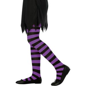 Carnaval verkleed panty voor kinderen - Gestreept - paars/zwart - one size 6 tot 12 jaar - Heksen