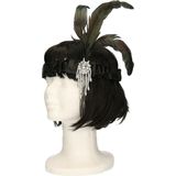 Hoofdband zwart met veren | Black Satin Charleston Headband