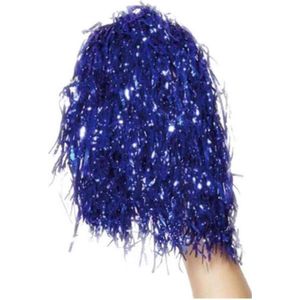 Smiffys Cheerballen - 2 stuks - blauw - pompom met stokgreep - 30 cm