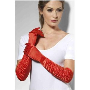 Lange rode zijdeachtige handschoenen