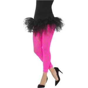 Kanten panty neon roze voor dames - Verkleedpanty