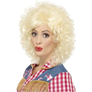 Blonde Dolly korte carnaval verkleedpruik met krullen - voor dames