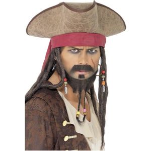 Piraten verkleed hoed Jack Sparrow met dreadlocks - heren - carnaval