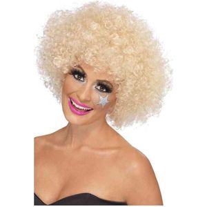 Smiffys - 70s Funky Afro Blonde Pruik - Wit