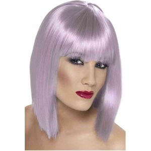 Smiffys Glam pruik, paars, kort, afgerond met pony
