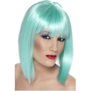 Smiffys - Glam Neon Aqua Pruik - Blauw