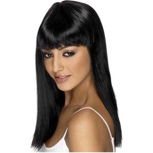 Smiffys Glamour pruik met zwart lang haar - dames - carnaval