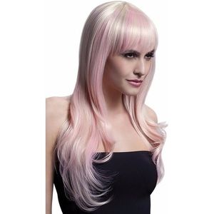 Fever Fever lange blonde pruik met roze highlights