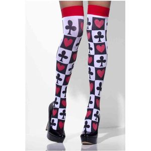 Fever Kousen Met Speelkaartenprint - Wit/Rood/Zwart