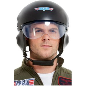 Smiffys Top Gun Luxe helm, zwart met verstelbaar vizier en kinbescherming, officieel gelicentieerd product van Top Gun, kostuum voor volwassenen