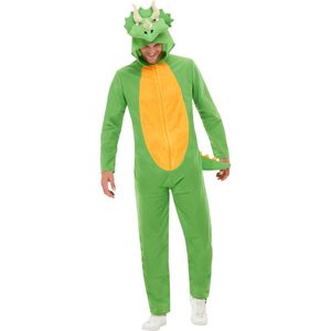 Kitimi Dinosauruspak voor volwassenen, onesie, pyjama, jumpsuit met dierenprint, dinosaurus pluchen slaappak, jumpsuit voor dames en heren, cosplay, verkleedpartij, carnaval, Halloween., Groen, M