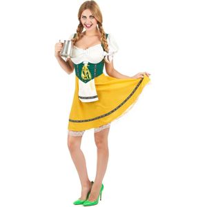 Smiffys Oktoberfest kostuum, jurk met geïntegreerde schort, dames, meerkleurig (groen, wit, geel), XL, (EU 48-50)