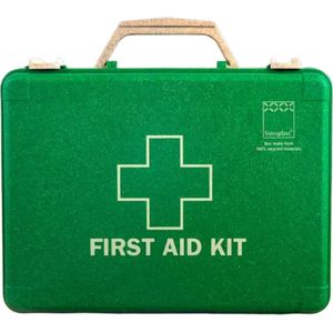 Gerecyclede verbanddoos - 100% gerecycled - Inclusief wandhouder – Duurzame verbandkoffer - EHBO set - Tot 10 personen
