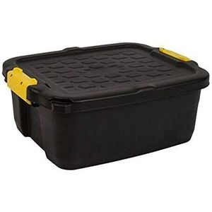 Strata Secure stapelbare opbergdozen, 3 stuks, 24 liter, 50 x 40 x 20 cm, bestand tegen 350 kg, zwart/geel