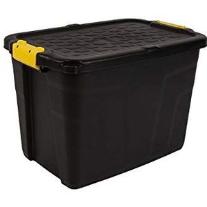 Strata 3 stuks heavy duty opbergdoos, veilige stapelbare case, 60 liter, 60 x 40 x 40 cm, bestand tegen 630 kg, zwart/geel