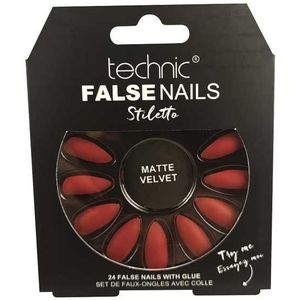 Technic False Nails Stiletto Matte Velvet Red 24 st
